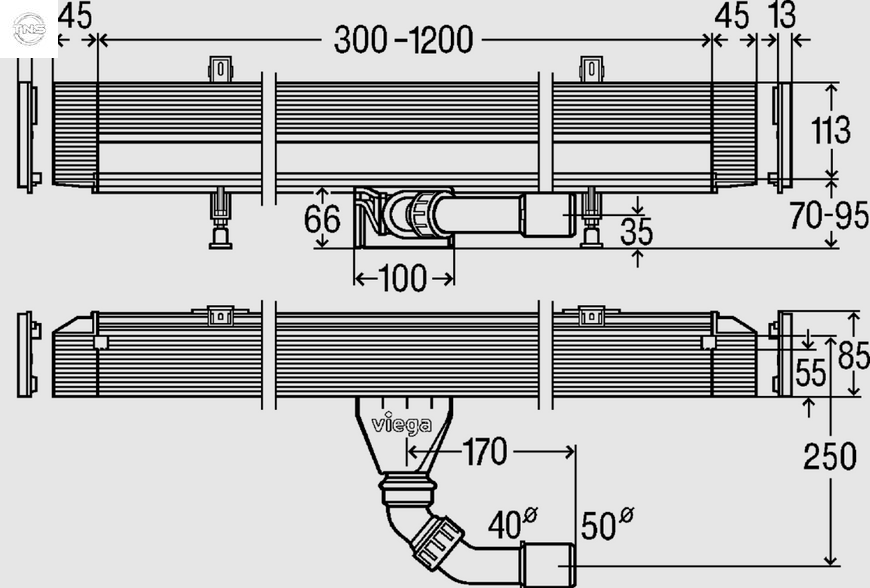 Корпус душового лотка для монтажу в стіну Viega Advantix Vario Wall Drain 300-1200 мм + матова дизайн-вставка (736736+736569) 736736+736569 фото