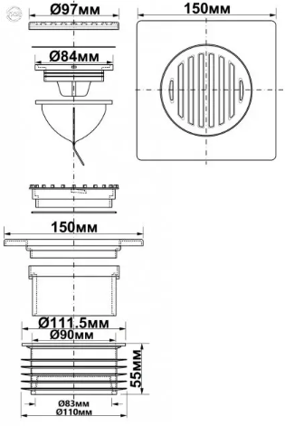 Трап для душа McAlpine 150х150 мм (MRFGC3SSV-110) MRFGC3SSV-110 фото