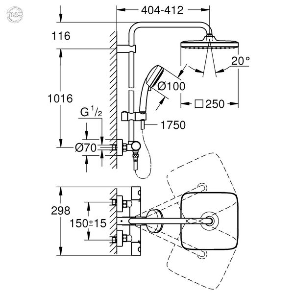 Душова система з термостатом Grohe Tempesta Cosmopolitan System 250 Cubе (26689000) 26689000 фото