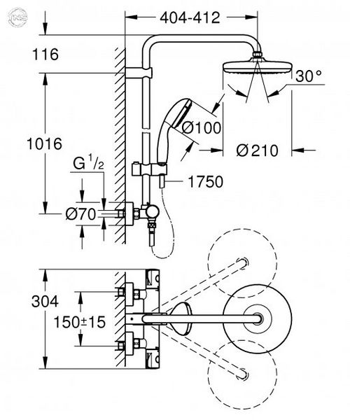 Душевая система с термостатом Grohe BauClassic 210 (26699000) 26699000 фото