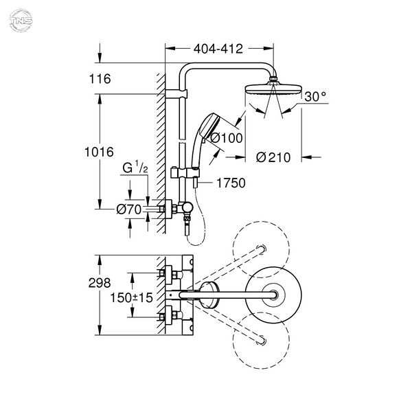 Душова стійка Grohe Tempesta Cosmopolitan 210 з термостатом (27922001) 27922001 фото