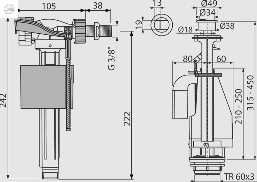 Выпускной комплект AlcaPlast SA08-3/8" c двойной кнопкой SA08-3/8" CHROM фото