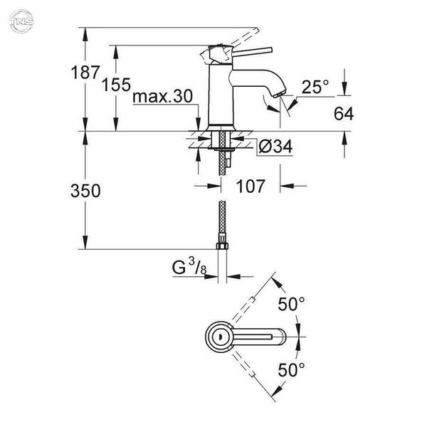 Змішувач для раковини Grohe BauClassic S-Size (23162000) 23162000 фото